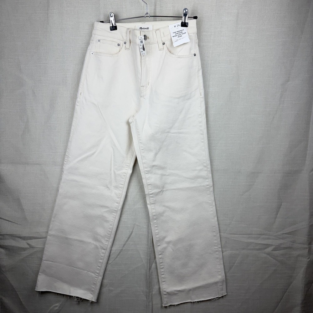 Madewell Perfect Vintage Wide-Leg Crop Jeans Womens 26 White High Rise Raw Hem